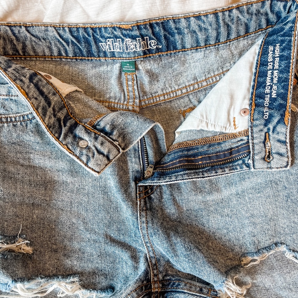 High rise mom jean shorts distressed medium wash